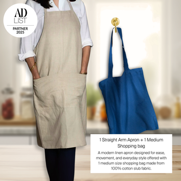Straight Arm Linen Apron & Medium Shopping Bag