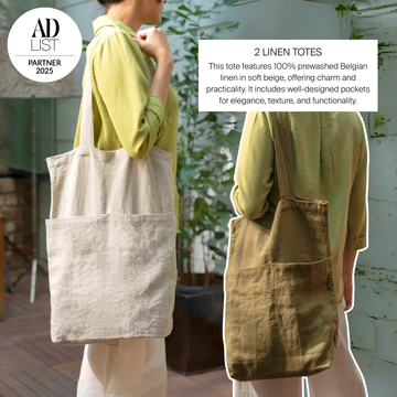 Linen Tote Bag with Pockets Bundle – Set of Two