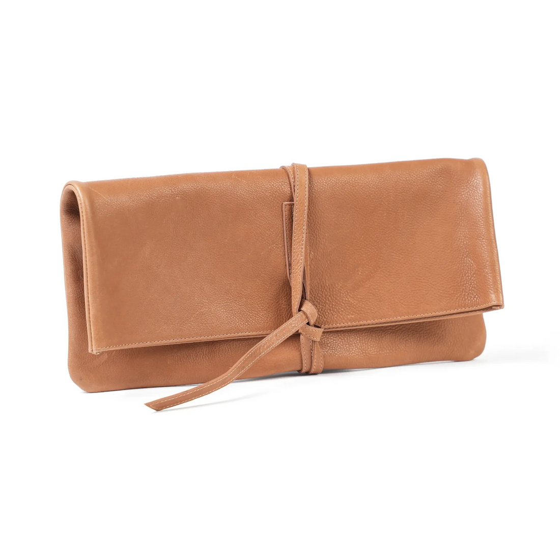 Caramel leather Clutch with Tie