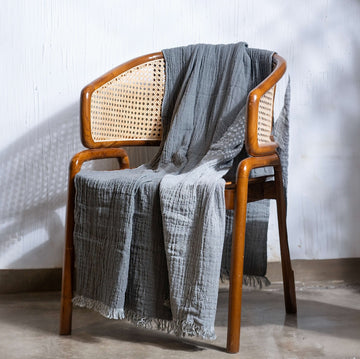 Charcoal-Offwhite Throw on a Wooden Chair