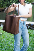 Dark Espresso Leather Wide Tote Bag
