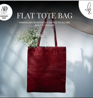 Genuine Leather Flat Tote Bag in Maroon