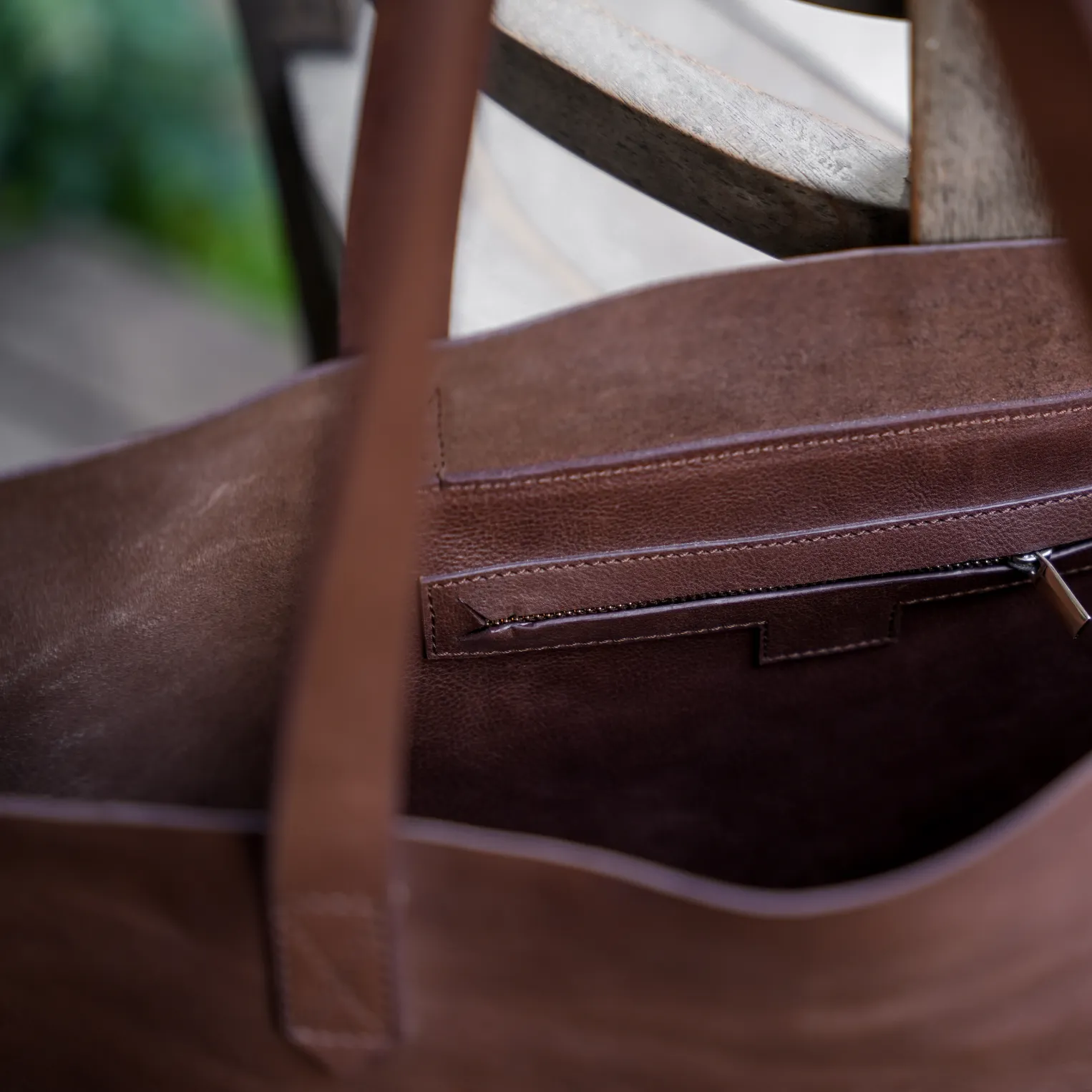Leather wide tote bag