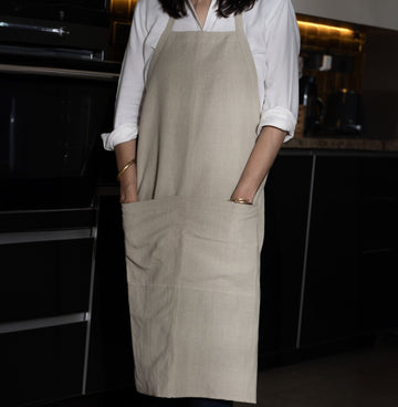 Natural (Beige) Linen Apron in Straight Arm Style