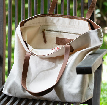 Off white Canvas Leather bag With Zipper