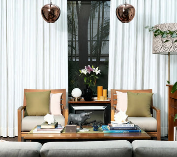 Softly Draped Linen Curtains in White with Natural (Beige) Stripes