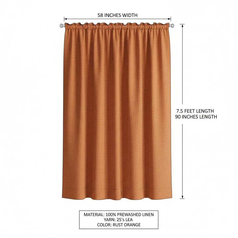 Brown curtain with measurements and material details on a white background