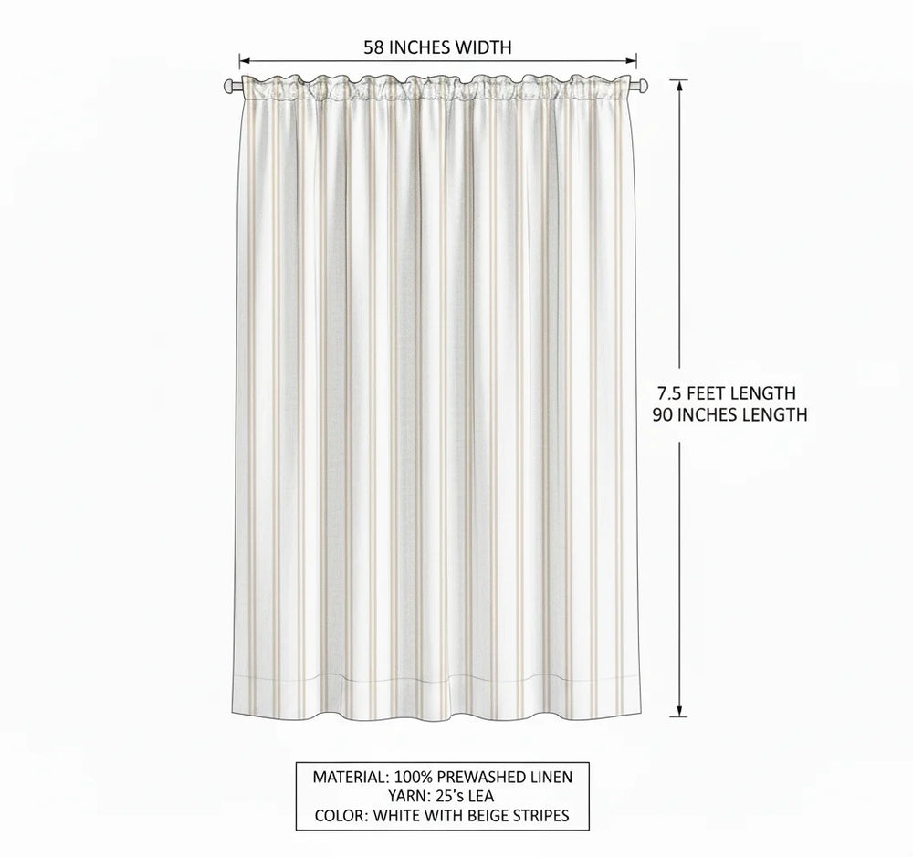 Curtain with measurements and material details on a white background