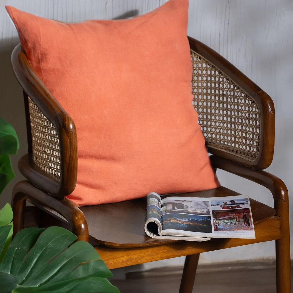 Natural (Beige) Linen Cushion Cover on A wooden chair