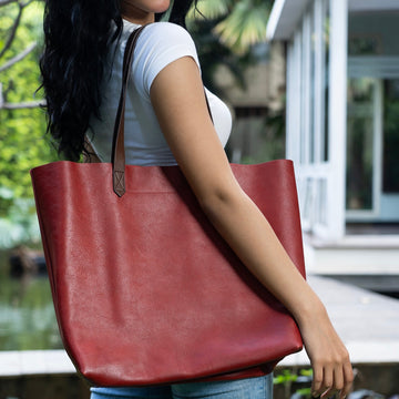 Berry Leather Wide Tote Bag