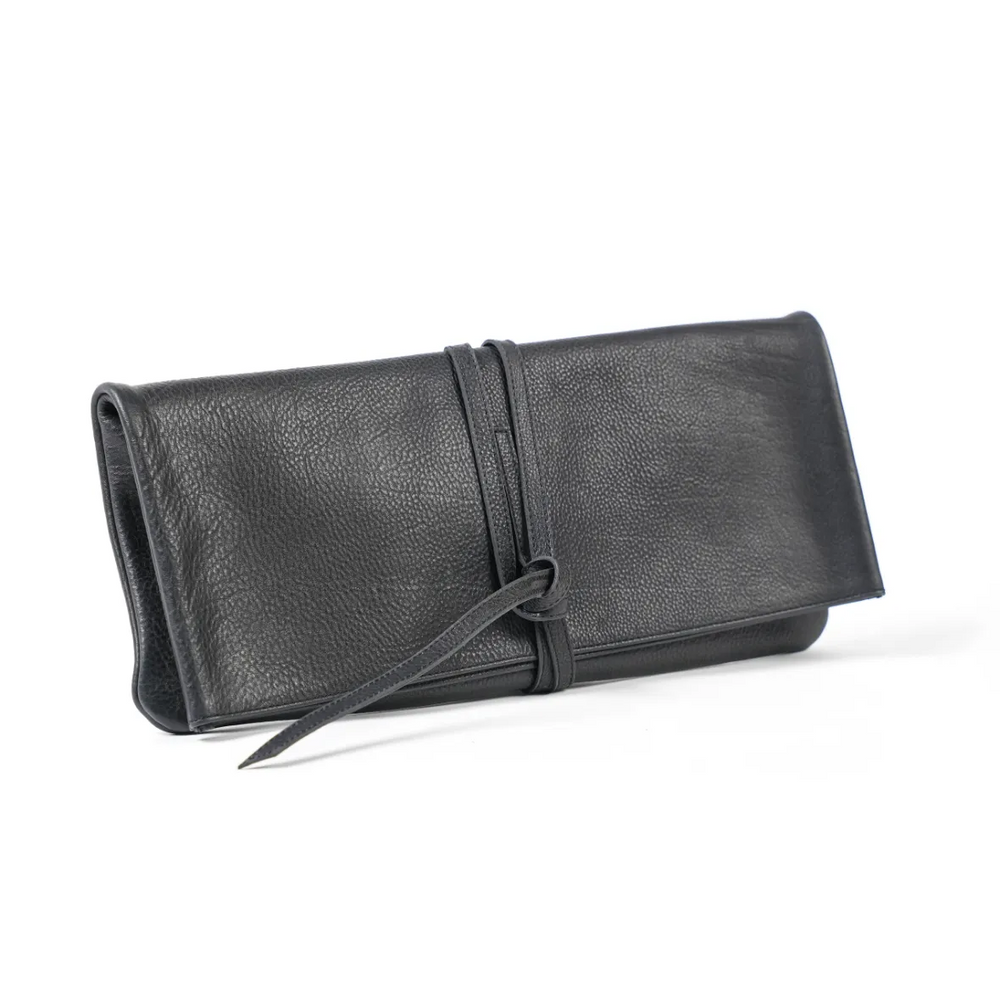 Black Leather Clutch with Tie