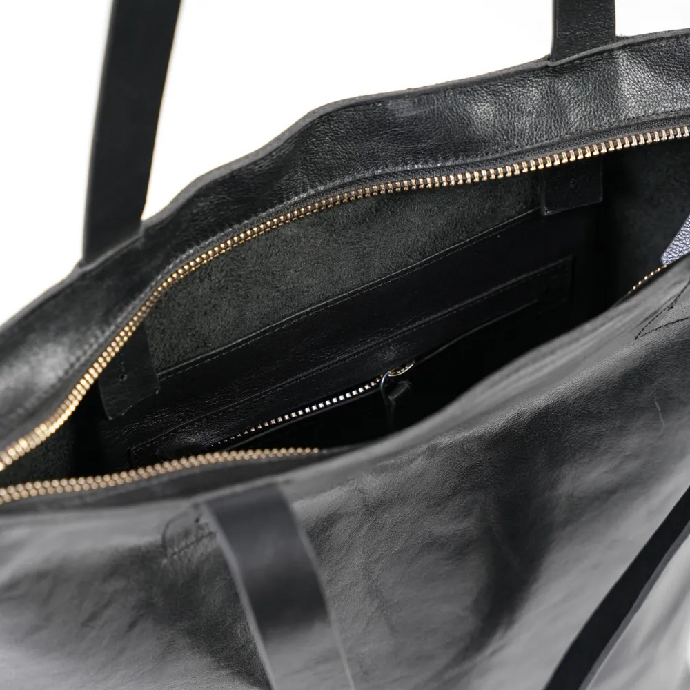 Black Leather Tote bag with Zipper