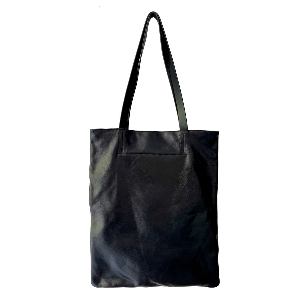 Black Leather Tote bag with Zipper