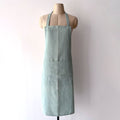 Blue Surf Linen Apron in Curved Arm Style