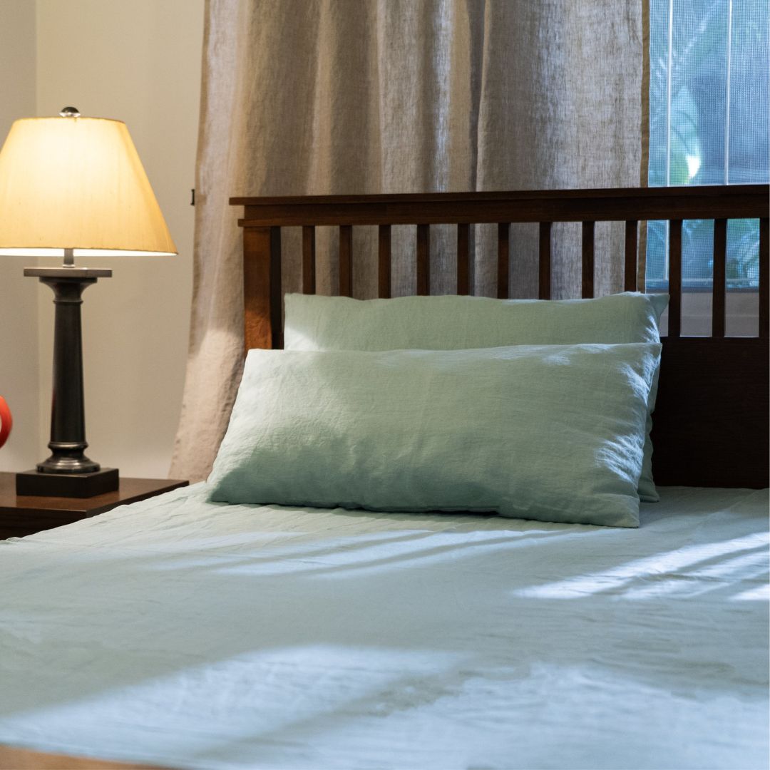 Blue Surf Linen Flat Sheet with Pillow cover