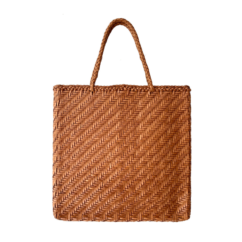 Braided Caramel Leather Tote Bag