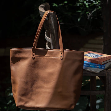 Caramel Leather Wide Tote Bag