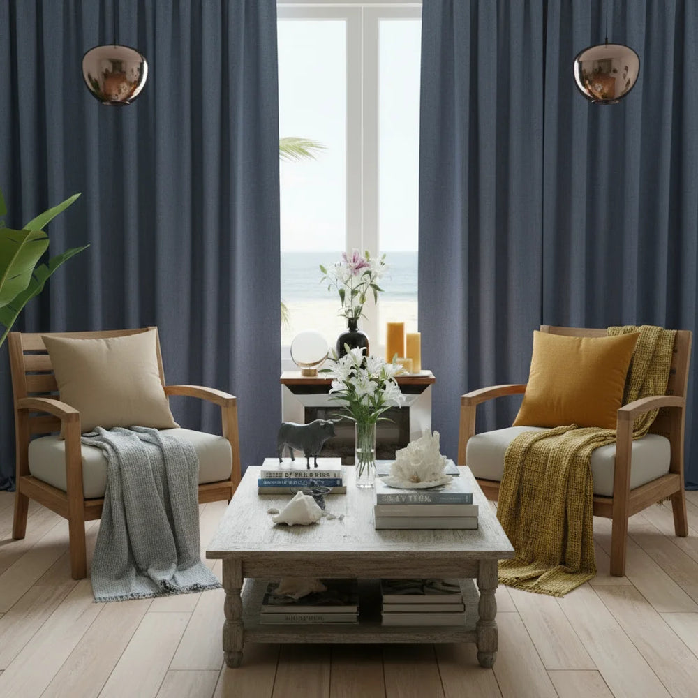 Living room with wooden chairs, a coffee table, and decorative items.