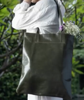 Flat leather Tote Olive Green
