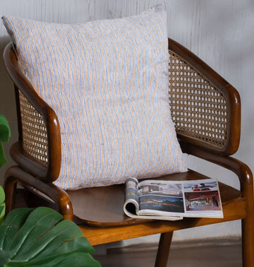 Gold with Black Stripes Linen Cushion Cover on a Wooden Chair