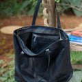 Indigo Leather Tote Inside View