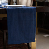 Natural (Beige) Long Linen Table Runner On a Wooden Table