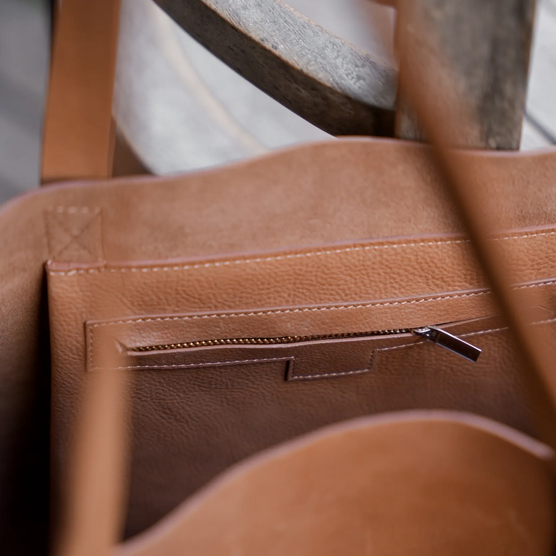 Caramel Leather wide tote bag