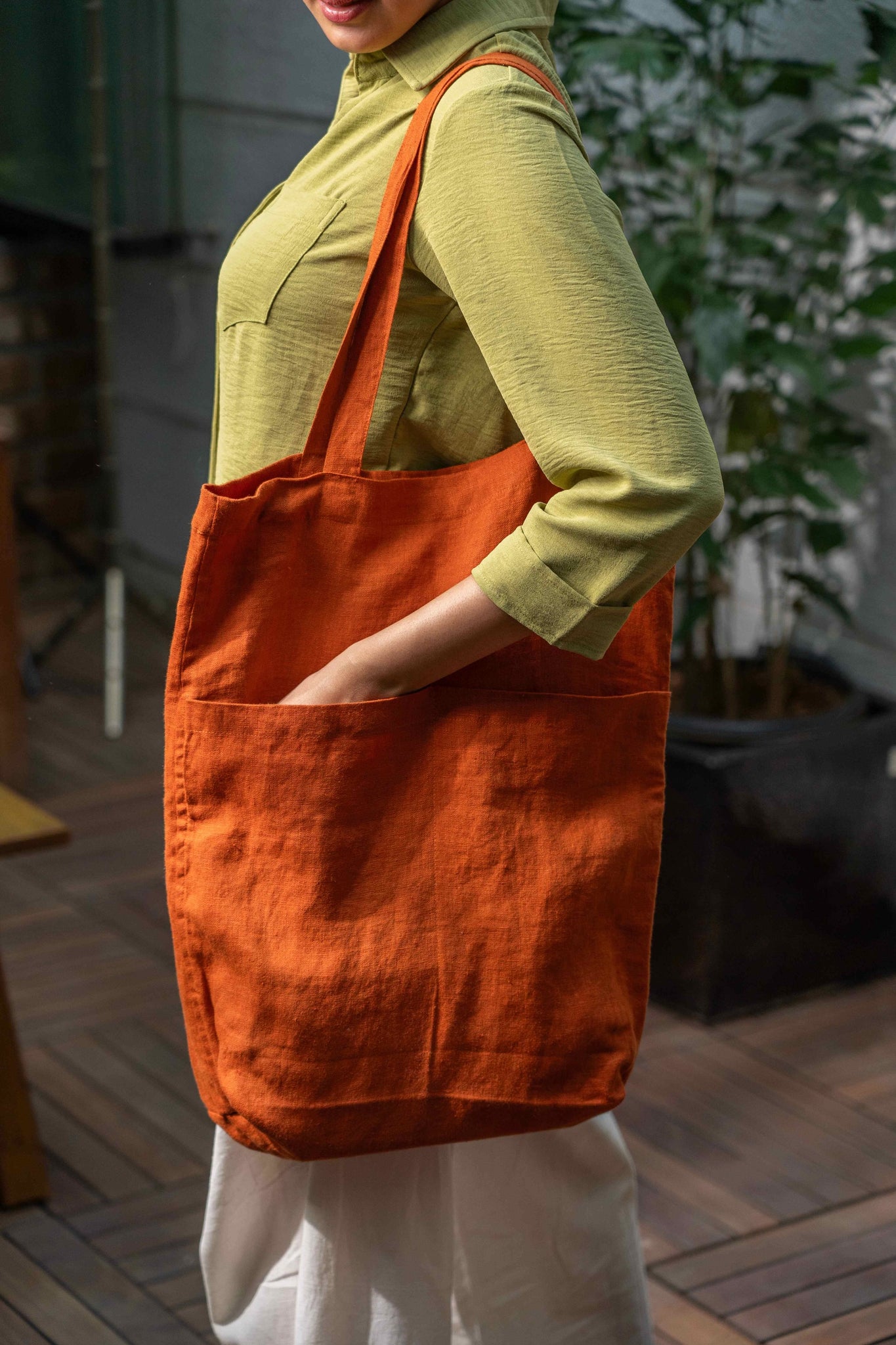 Linen Tote -Rust