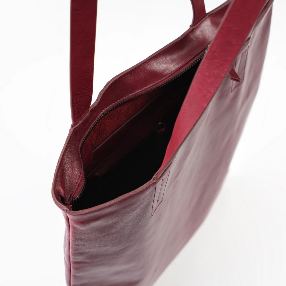 Maroon Leather Tote bag with Zipper