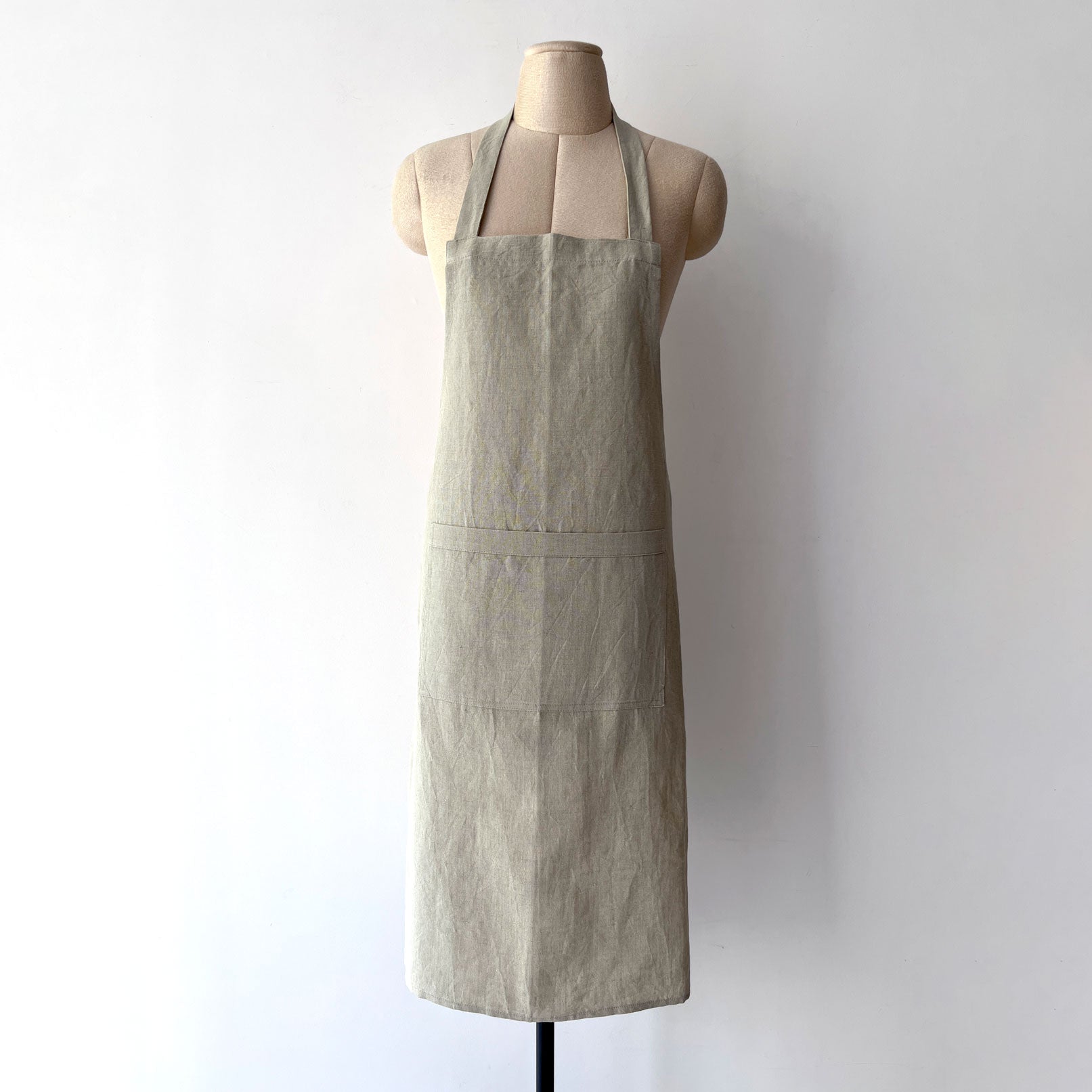 Natural (Beige) Linen Apron in Curved Arm Style