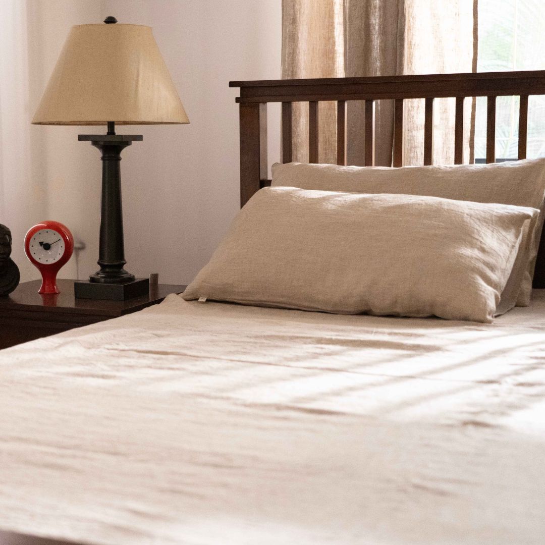 Natural (Beige) Linen Flat Sheets With Matching Pillow Covers