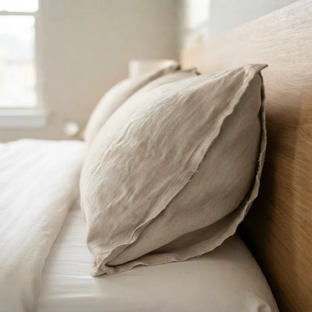 Natural (Beige) Linen Flat Sheets With Matching Pillow Covers