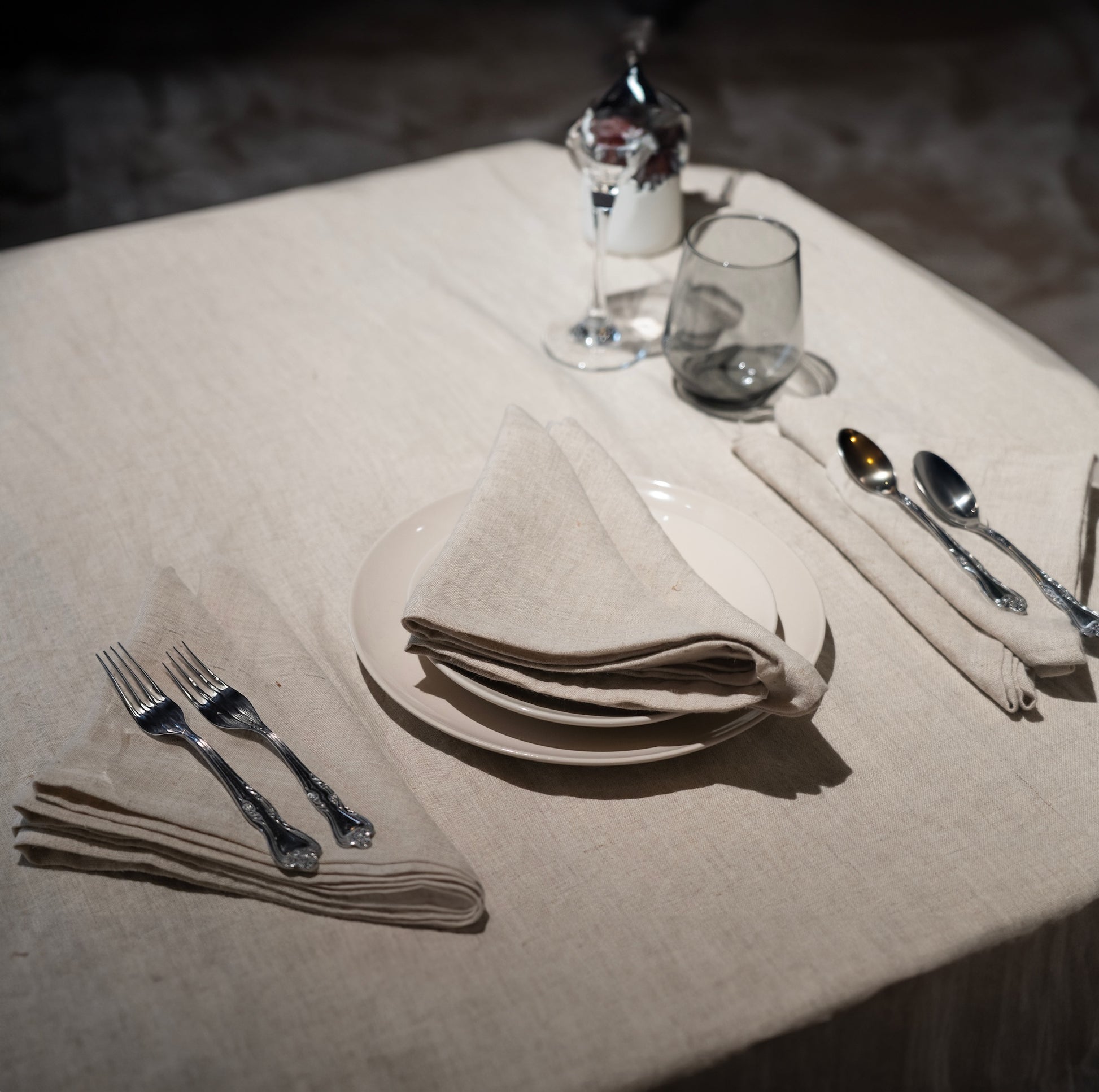 Natural (Beige) Linen Table Cloth With Matching Napkins
