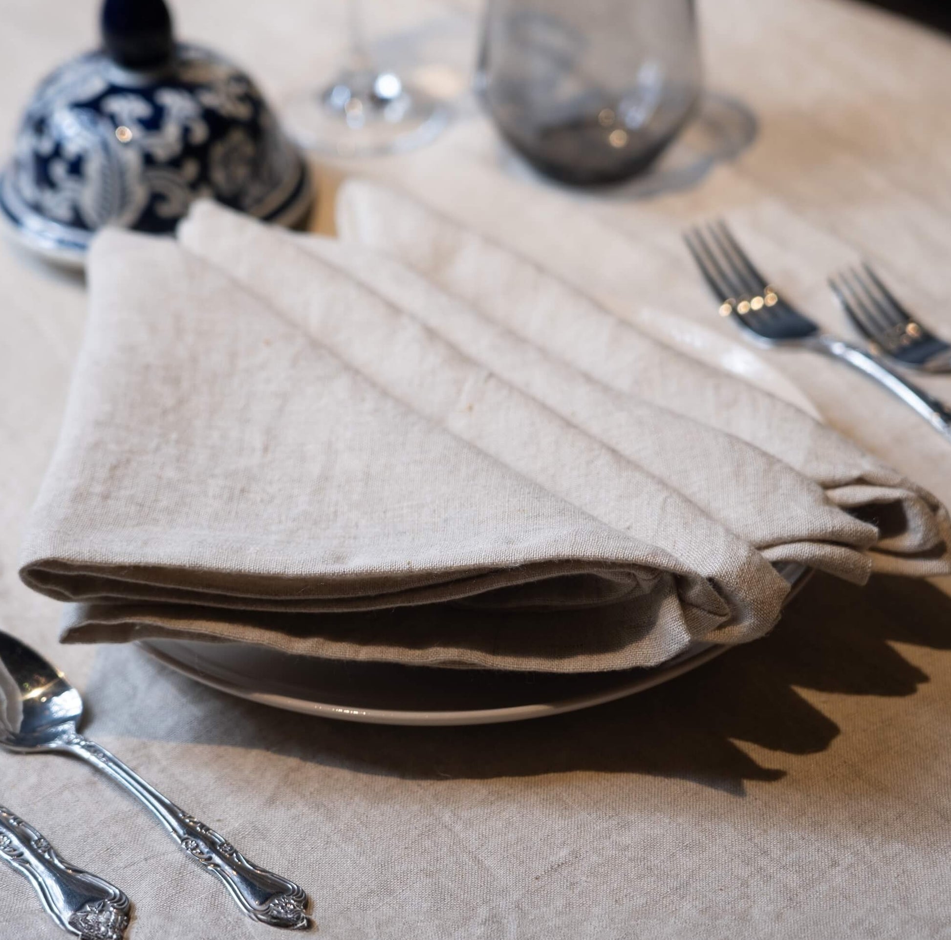 Natural (Beige) Linen Table Napkins Close up view