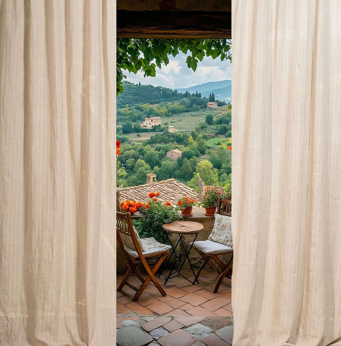 Natural (Beige) with Stripes Linen Curtain