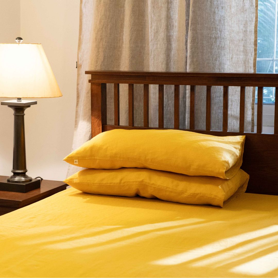 Nugget Gold Linen Flat Sheet with Pillow cover