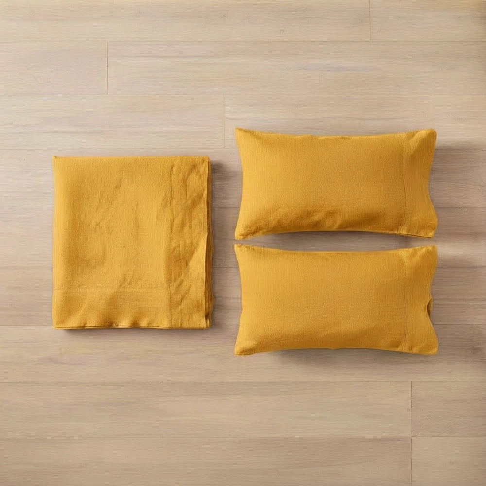 Nugget Gold Linen Flat Sheet with Pillow cover