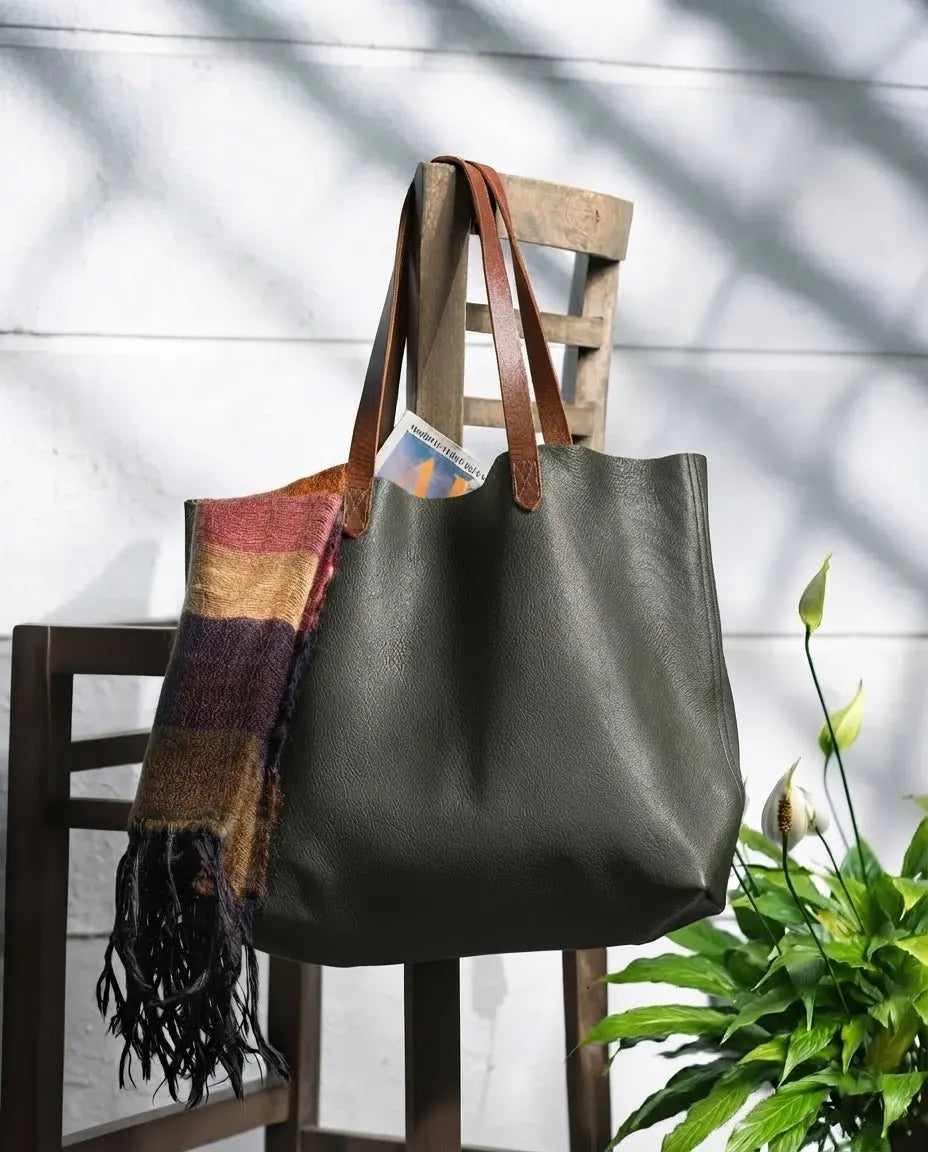 The Carryall Tote Olive with Brown Handle