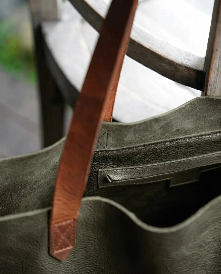 The Carryall Tote Olive with Brown Handle