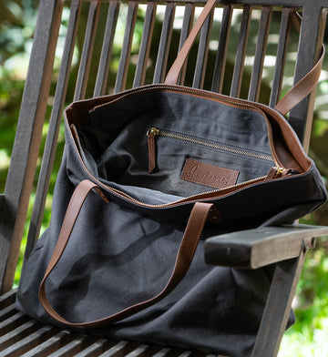 Pewter Canvas Leather bag With Zipper