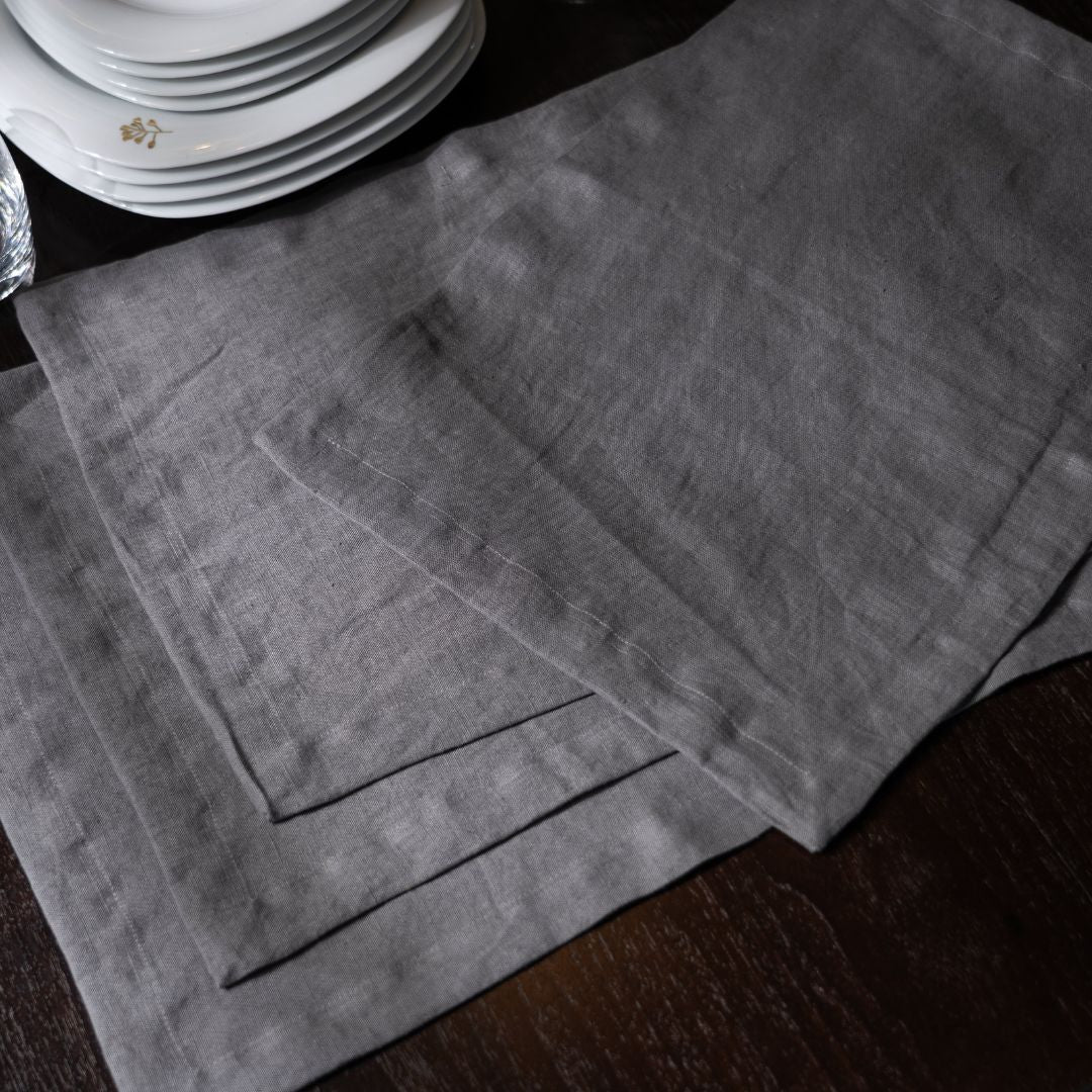 Pewter Linen Table Placemat On a Wooden Table