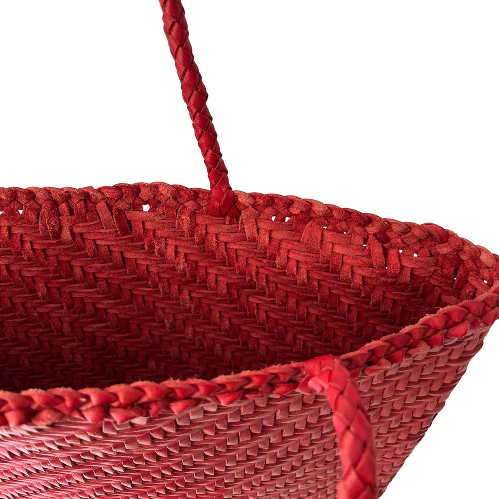 Red Leather braided tote bag detailed image