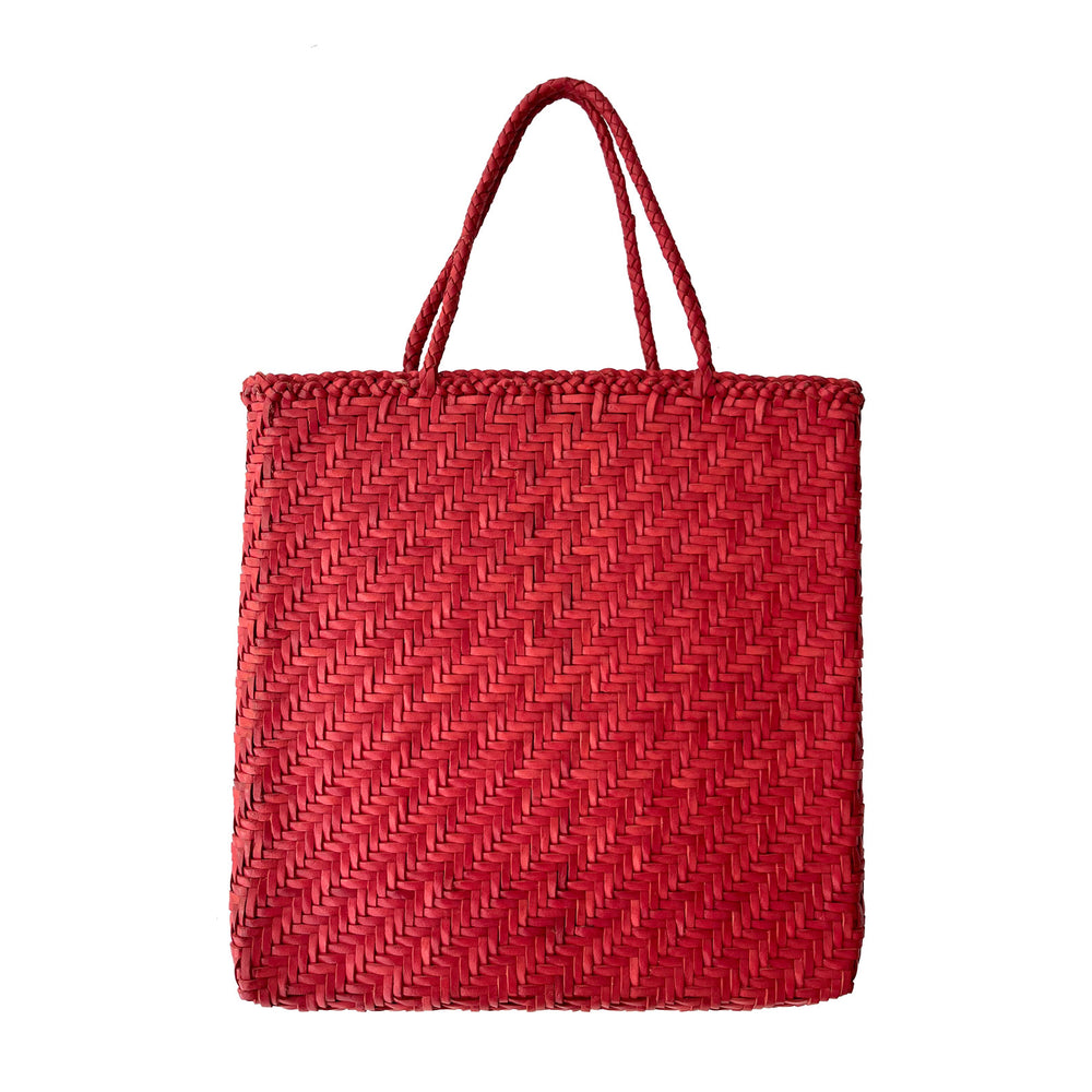 Red Leather Braided Tote Bag