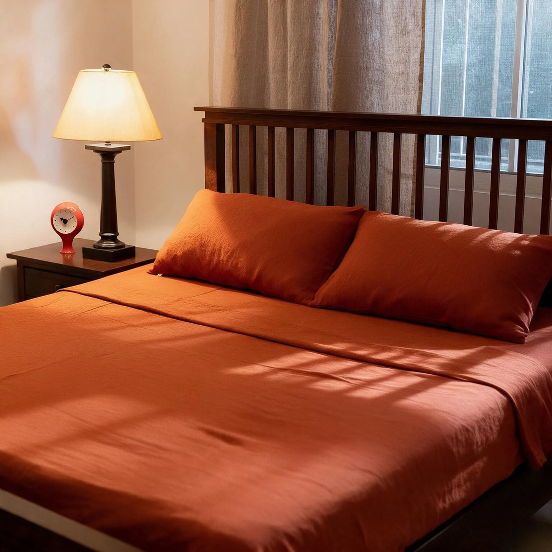 Rust Orange Linen Flat Sheets With Matching Pillow Covers