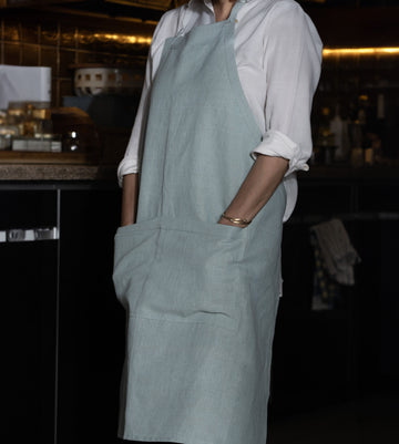 Linen Apron-Straight Arm - Blue Surf