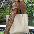 Taupe Leather Wide Tote Bag