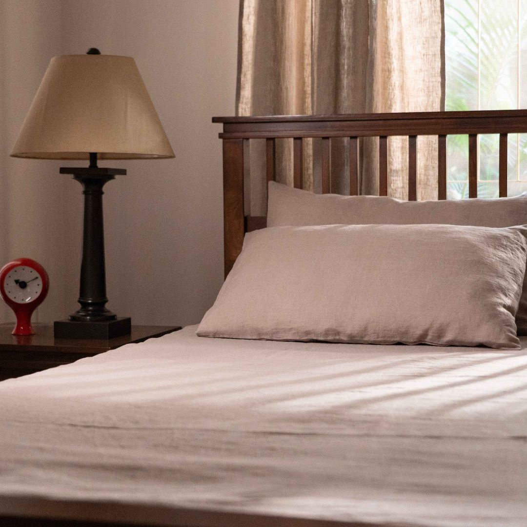 Taupe Linen Flat Sheets With Matching Pillow Covers