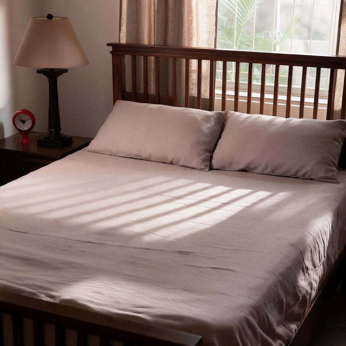 Taupe Linen Flat Sheets With Matching Pillow Covers