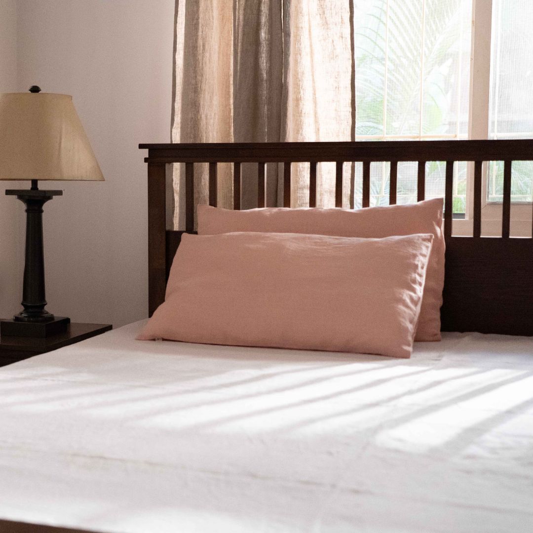 White Linen Flat Sheet with Rose Cloud Pillow cover