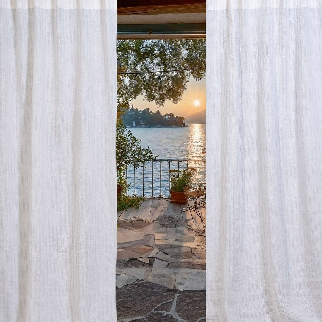 White with Stripes Linen Curtain